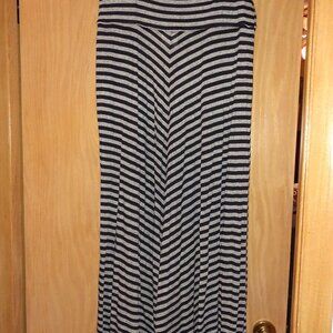 Bandeau style gray & black striped dress